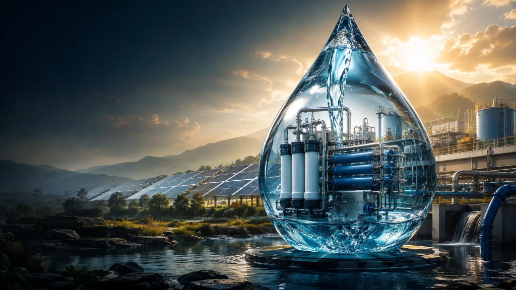 Perfect Solutions master visual environment representing solar energy and water engineering.
